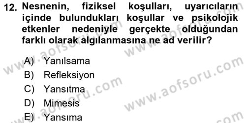 Görsel Estetik Dersi 2017 - 2018 Yılı (Vize) Ara Sınav Soruları 12. Soru