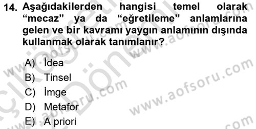 Görsel Estetik Dersi 2017 - 2018 Yılı (Vize) Ara Sınav Soruları 14. Soru