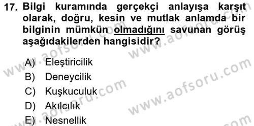 Görsel Estetik Dersi 2017 - 2018 Yılı (Vize) Ara Sınav Soruları 17. Soru