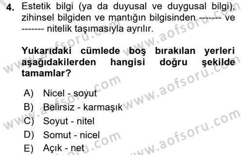 Görsel Estetik Dersi 2017 - 2018 Yılı (Vize) Ara Sınav Soruları 4. Soru