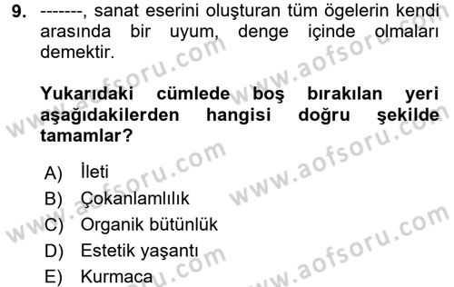 Görsel Estetik Dersi 2017 - 2018 Yılı (Vize) Ara Sınav Soruları 9. Soru