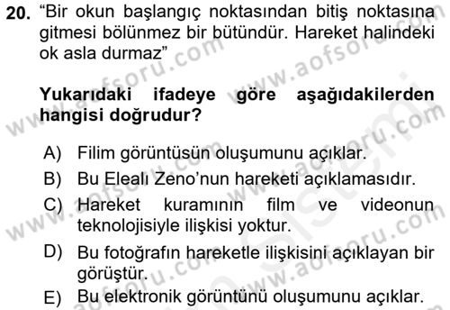 Görsel Estetik Dersi 2017 - 2018 Yılı (Final) Dönem Sonu Sınav Soruları 20. Soru