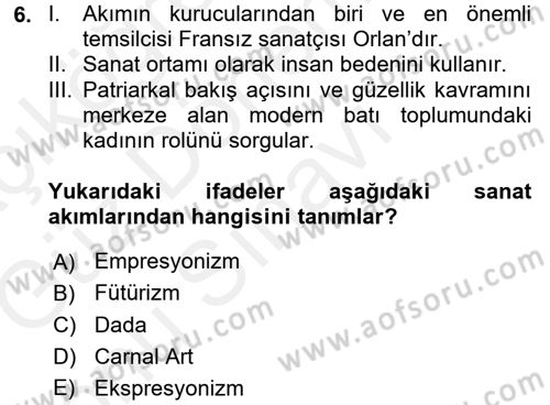 Görsel Estetik Dersi 2017 - 2018 Yılı (Final) Dönem Sonu Sınav Soruları 6. Soru