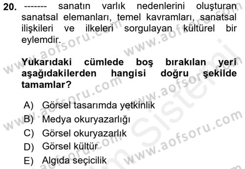 Görsel Estetik Dersi 2018 - 2019 Yılı (Vize) Ara Sınav Soruları 20. Soru