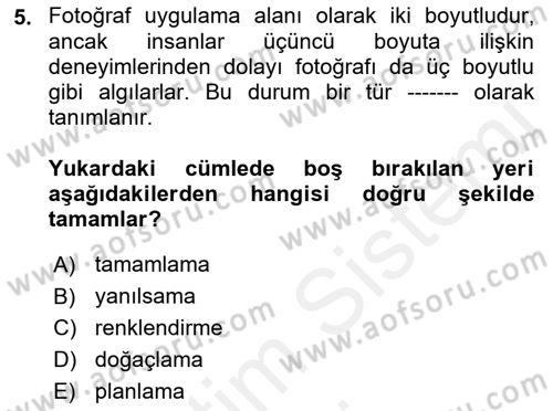Görsel Estetik Dersi 2018 - 2019 Yılı (Vize) Ara Sınav Soruları 5. Soru