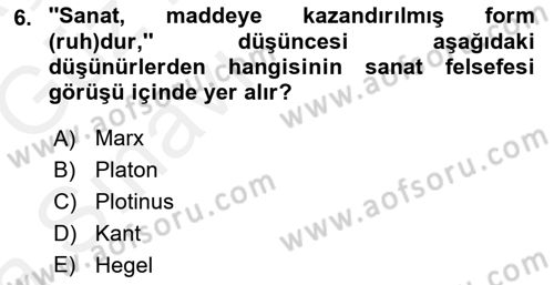 Görsel Estetik Dersi 2018 - 2019 Yılı (Vize) Ara Sınav Soruları 6. Soru
