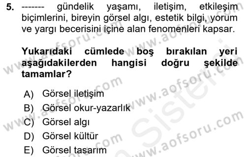Görsel Estetik Dersi 2018 - 2019 Yılı (Final) Dönem Sonu Sınav Soruları 5. Soru