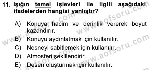 Görsel Estetik Dersi 2018 - 2019 Yılı Yaz Okulu Sınav Soruları 11. Soru