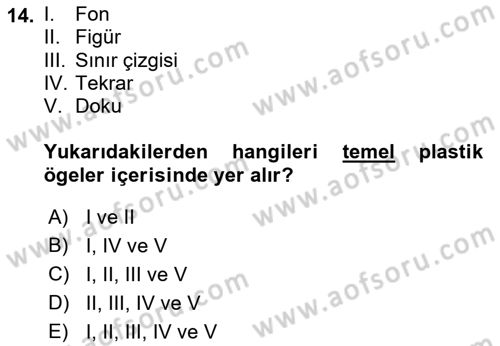 Görsel Estetik Dersi 2018 - 2019 Yılı Yaz Okulu Sınav Soruları 14. Soru
