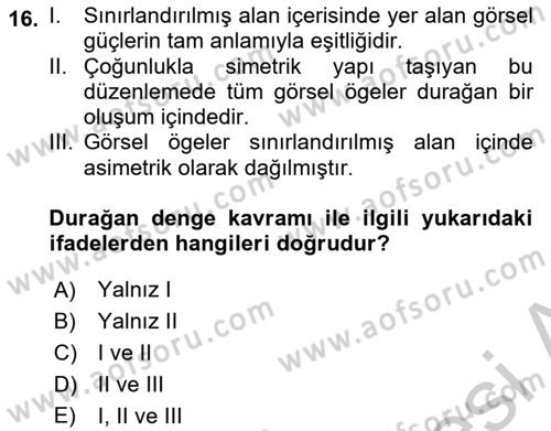 Görsel Estetik Dersi 2018 - 2019 Yılı Yaz Okulu Sınav Soruları 16. Soru