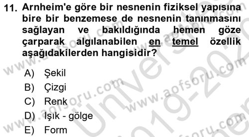 Görsel Estetik Dersi 2019 - 2020 Yılı (Final) Dönem Sonu Sınav Soruları 11. Soru