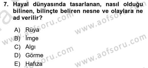 Görsel Estetik Dersi 2021 - 2022 Yılı (Vize) Ara Sınav Soruları 7. Soru