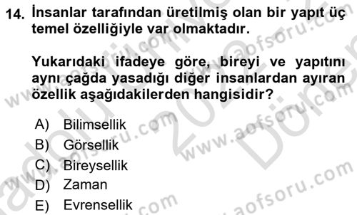 Görsel Estetik Dersi 2022 - 2023 Yılı (Final) Dönem Sonu Sınav Soruları 14. Soru