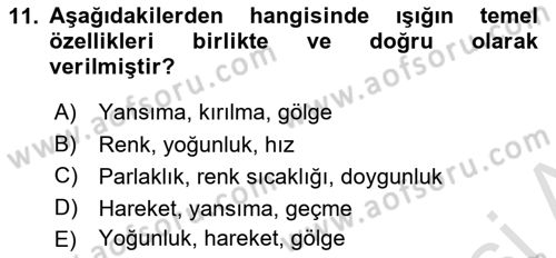 Görsel Estetik Dersi 2024 - 2025 Yılı Yaz Okulu Sınav Soruları 11. Soru