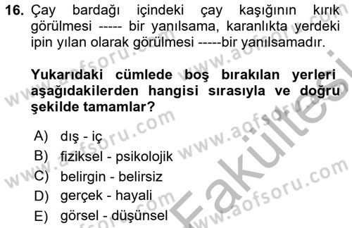 Görsel Estetik Dersi 2025 - 2026 Yılı (Vize) Ara Sınav Soruları 16. Soru