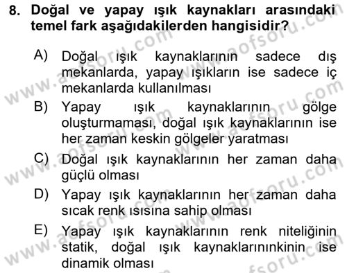 Görsel Estetik Dersi 2025 - 2026 Yılı (Final) Dönem Sonu Sınav Soruları 8. Soru