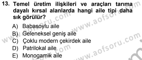 Aile Yapısı ve İlişkileri Dersi 2012 - 2013 Yılı (Vize) Ara Sınav Soruları 13. Soru
