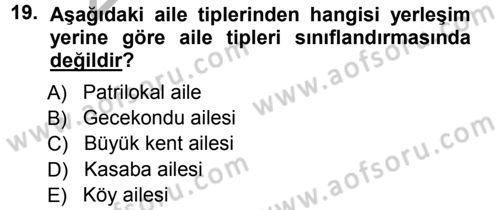 Aile Yapısı ve İlişkileri Dersi 2012 - 2013 Yılı (Vize) Ara Sınav Soruları 19. Soru