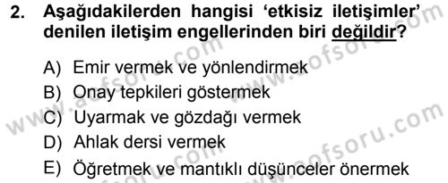 Aile Yapısı ve İlişkileri Dersi 2012 - 2013 Yılı (Vize) Ara Sınav Soruları 2. Soru