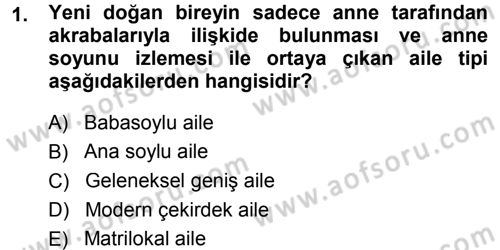 Aile Yapısı ve İlişkileri Dersi 2013 - 2014 Yılı (Vize) Ara Sınav Soruları 1. Soru