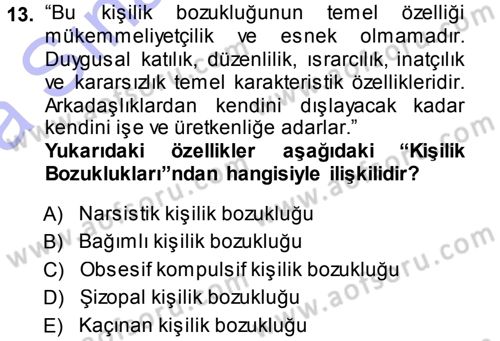 Aile Yapısı ve İlişkileri Dersi 2013 - 2014 Yılı (Vize) Ara Sınavı 13. Soru