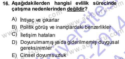 Aile Yapısı ve İlişkileri Dersi 2013 - 2014 Yılı (Vize) Ara Sınav Soruları 16. Soru