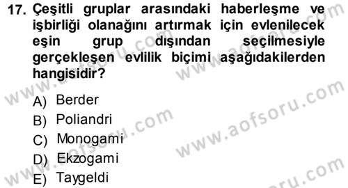 Aile Yapısı ve İlişkileri Dersi 2013 - 2014 Yılı (Vize) Ara Sınav Soruları 17. Soru