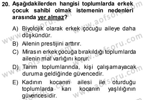 Aile Yapısı ve İlişkileri Dersi 2013 - 2014 Yılı (Vize) Ara Sınav Soruları 20. Soru