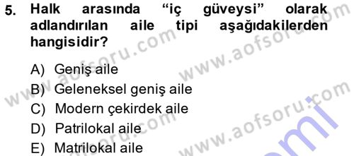 Aile Yapısı ve İlişkileri Dersi 2013 - 2014 Yılı (Vize) Ara Sınav Soruları 5. Soru