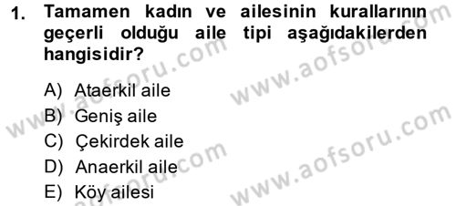 Aile Yapısı ve İlişkileri Dersi 2013 - 2014 Yılı (Final) Dönem Sonu Sınav Soruları 1. Soru