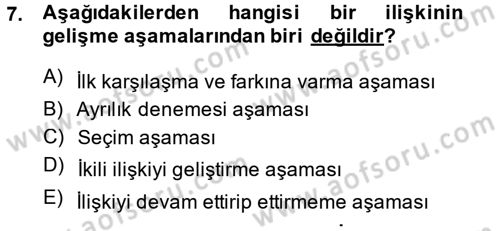 Aile Yapısı ve İlişkileri Dersi 2013 - 2014 Yılı (Final) Dönem Sonu Sınav Soruları 7. Soru