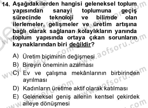 Aile Yapısı ve İlişkileri Dersi 2013 - 2014 Yılı Tek Ders Sınav Soruları 14. Soru