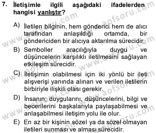 Aile Yapısı ve İlişkileri Dersi 2013 - 2014 Yılı Tek Ders Sınav Soruları 7. Soru