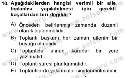Aile Yapısı ve İlişkileri Dersi 2014 - 2015 Yılı (Vize) Ara Sınav Soruları 10. Soru