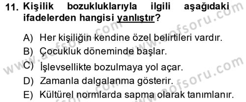 Aile Yapısı ve İlişkileri Dersi 2014 - 2015 Yılı (Vize) Ara Sınav Soruları 11. Soru