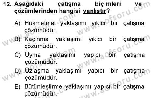 Aile Yapısı ve İlişkileri Dersi 2014 - 2015 Yılı (Vize) Ara Sınav Soruları 12. Soru