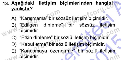 Aile Yapısı ve İlişkileri Dersi 2014 - 2015 Yılı (Vize) Ara Sınav Soruları 13. Soru