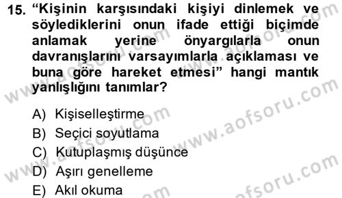 Aile Yapısı ve İlişkileri Dersi 2014 - 2015 Yılı (Vize) Ara Sınav Soruları 15. Soru