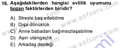 Aile Yapısı ve İlişkileri Dersi 2014 - 2015 Yılı (Vize) Ara Sınav Soruları 16. Soru