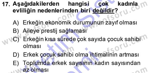 Aile Yapısı ve İlişkileri Dersi 2014 - 2015 Yılı (Vize) Ara Sınav Soruları 17. Soru