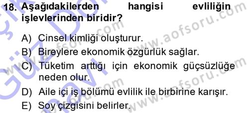 Aile Yapısı ve İlişkileri Dersi 2014 - 2015 Yılı (Vize) Ara Sınav Soruları 18. Soru
