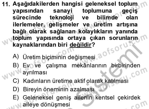 Aile Yapısı ve İlişkileri Dersi 2014 - 2015 Yılı (Final) Dönem Sonu Sınav Soruları 11. Soru