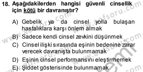 Aile Yapısı ve İlişkileri Dersi 2014 - 2015 Yılı (Final) Dönem Sonu Sınav Soruları 18. Soru