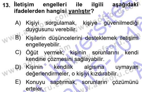 Aile Yapısı ve İlişkileri Dersi 2015 - 2016 Yılı (Vize) Ara Sınav Soruları 13. Soru