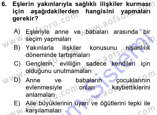 Aile Yapısı ve İlişkileri Dersi 2015 - 2016 Yılı (Vize) Ara Sınav Soruları 6. Soru