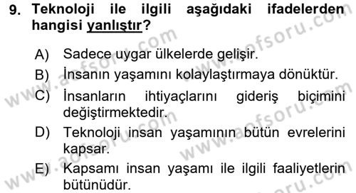 Aile Yapısı ve İlişkileri Dersi 2016 - 2017 Yılı (Final) Dönem Sonu Sınav Soruları 9. Soru