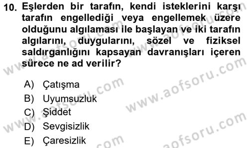 Aile Yapısı ve İlişkileri Dersi 2017 - 2018 Yılı 3 Ders Sınav Soruları 10. Soru