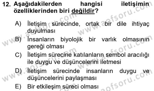 Aile Yapısı ve İlişkileri Dersi 2017 - 2018 Yılı 3 Ders Sınav Soruları 12. Soru