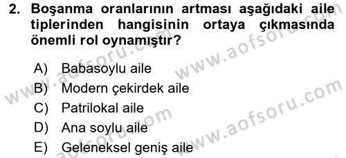 Aile Yapısı ve İlişkileri Dersi 2017 - 2018 Yılı 3 Ders Sınav Soruları 2. Soru
