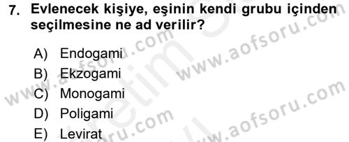 Aile Yapısı ve İlişkileri Dersi 2017 - 2018 Yılı 3 Ders Sınav Soruları 7. Soru
